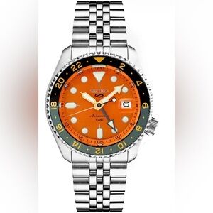 Seiko Orange Dial GMT Watch with Two-Tone Bezel with Orange dial  mens watch